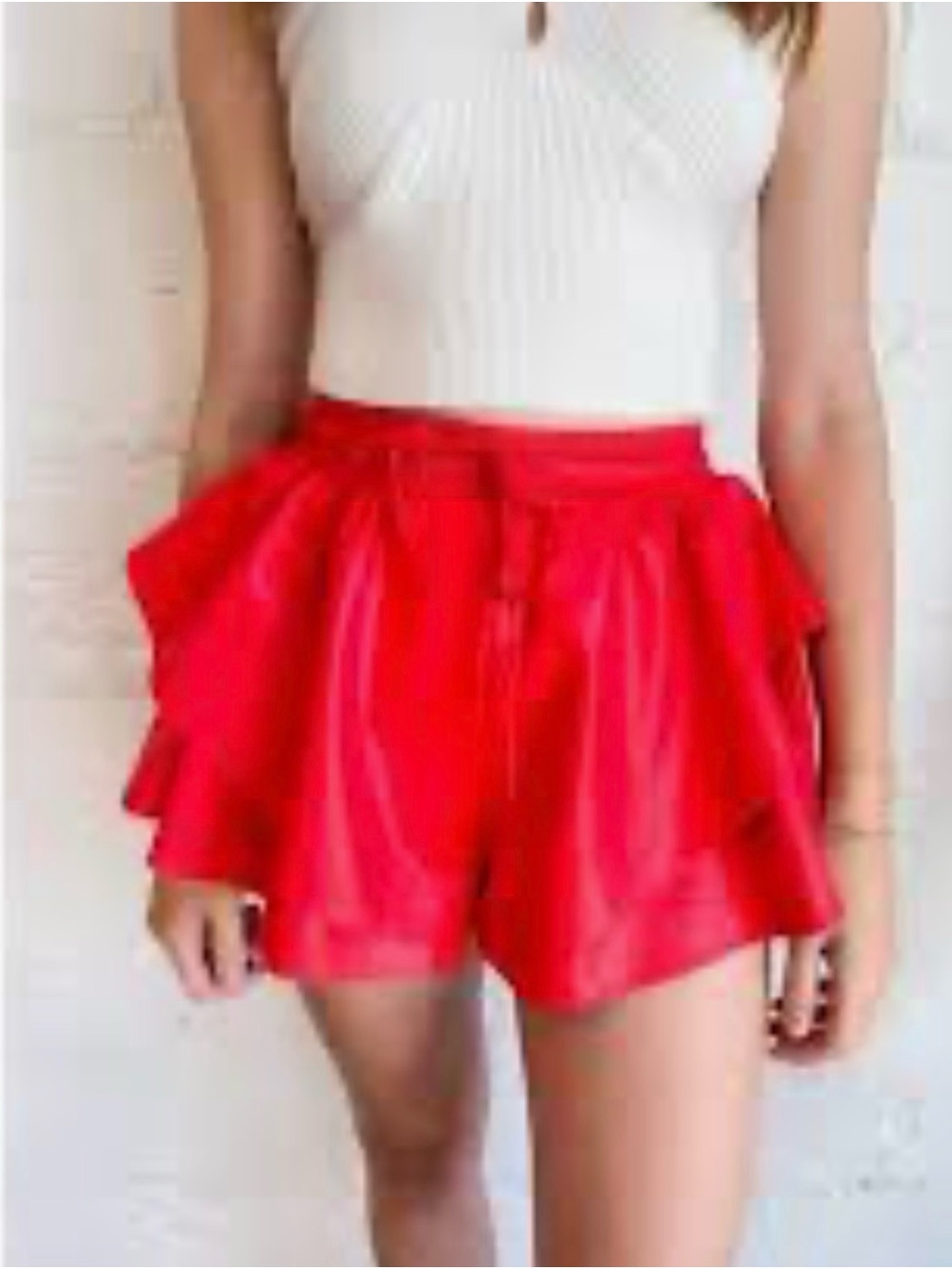 Red Ruffle Hem Women's Shorts - Brand New